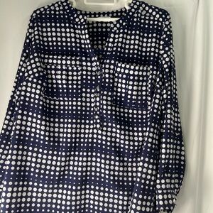 Notations Navy and White Polka Dot Blouse